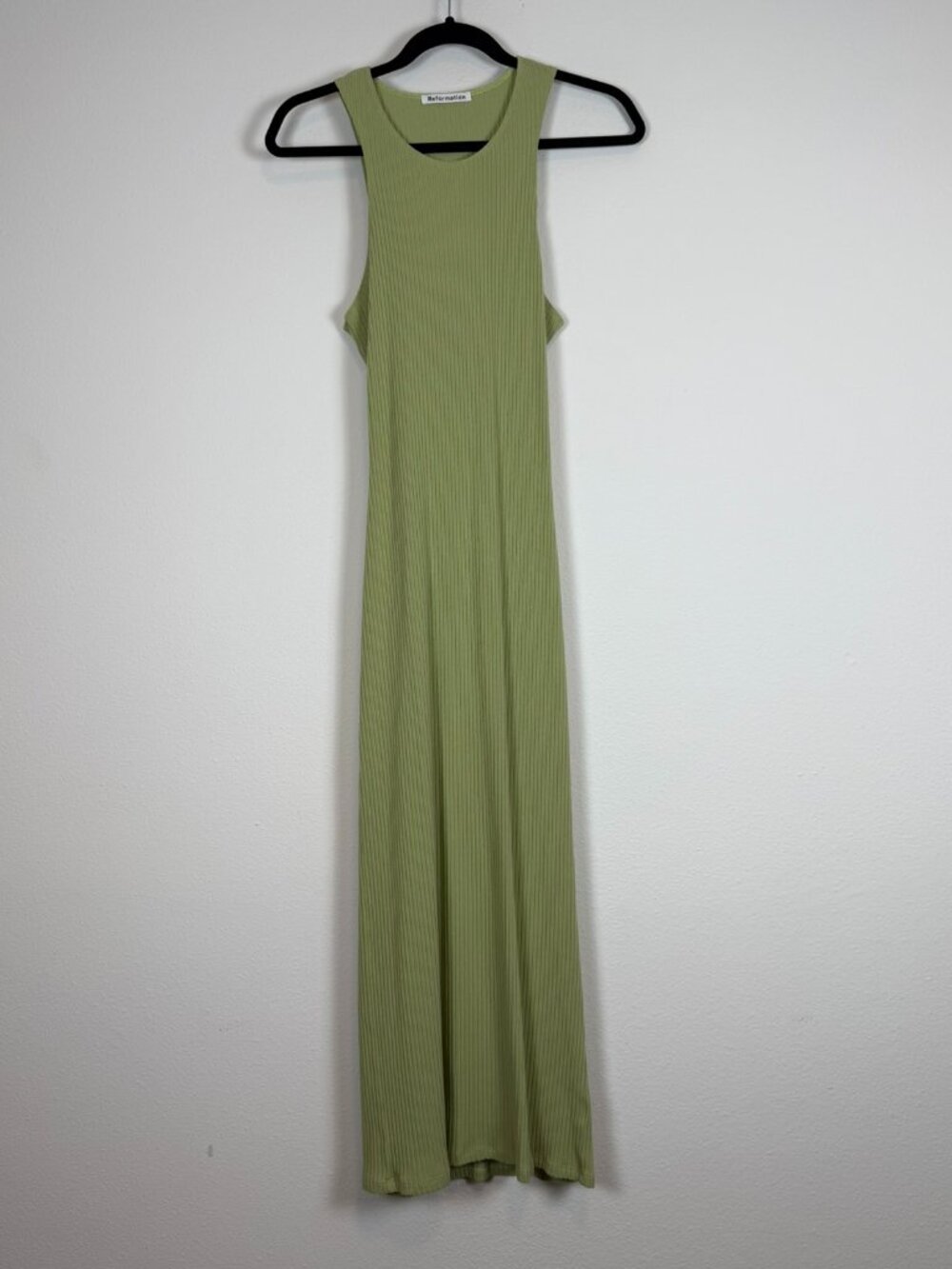 Reformation Sage Green Ribbed Racerback Maxi Dress Open Back Size L - Picture 4 of 13